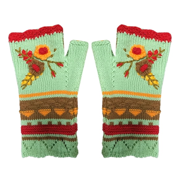 Huhudde Knitted Fingerless Gloves Women Soft Crochet Embroidery Winter Wrist Warmer