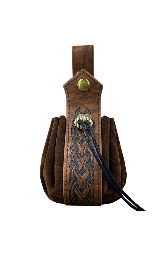 Medieval Belt Pouch Leathers Drawstring Bag Portable Purse Vintage Costume Waist Bag for Fantasy Event, Cosplay Party