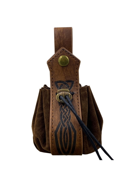 Medieval Belt Pouch Leathers Drawstring Bag Portable Purse Vintage Costume Waist Bag for Fantasy Event, Cosplay Party
