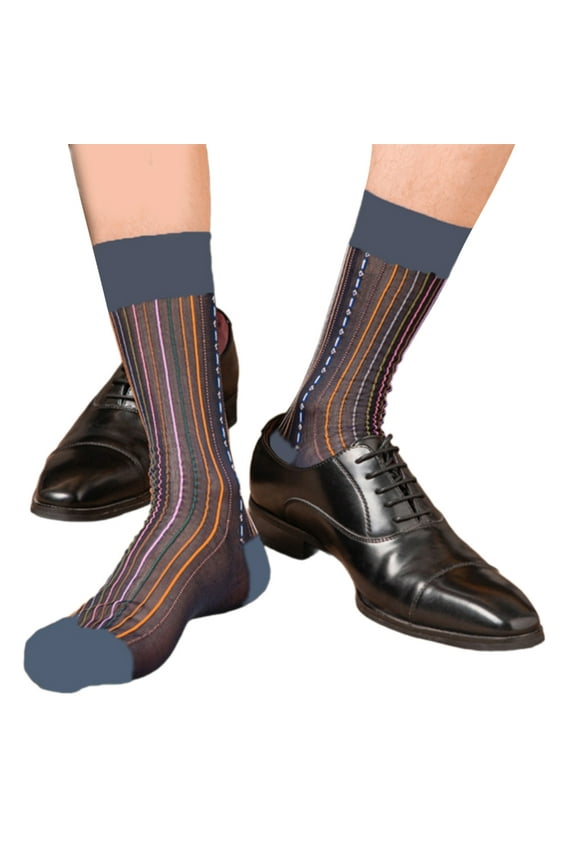 Men's Middle Calf Dress Socks Thin Colorful Striped Design Formal Suit Sheer Silk Socks Hosiery for Business Setting