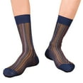 thumbnail image 1 of Huhudde Men's Middle Calf Dress Socks Thin Colorful Striped Design Formal Suit Sheer Silk Socks Hosiery for Business Setting, 1 of 11