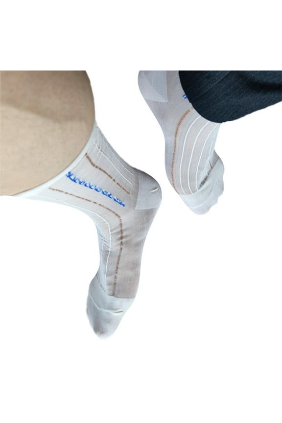Men's Silk Dress Socks with Striped Pattern Breathable Work Socks with Reinforced Heel Lightweight Professional Attires