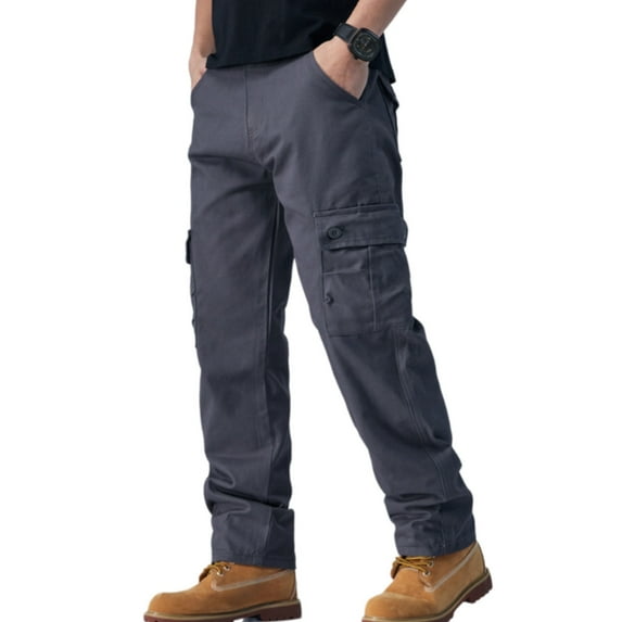 Huhudde Men's Straight Leg Work Pants Functional Pockets Comfortable Cargo Trousers Polyester Blend Wear Outdoor Activity