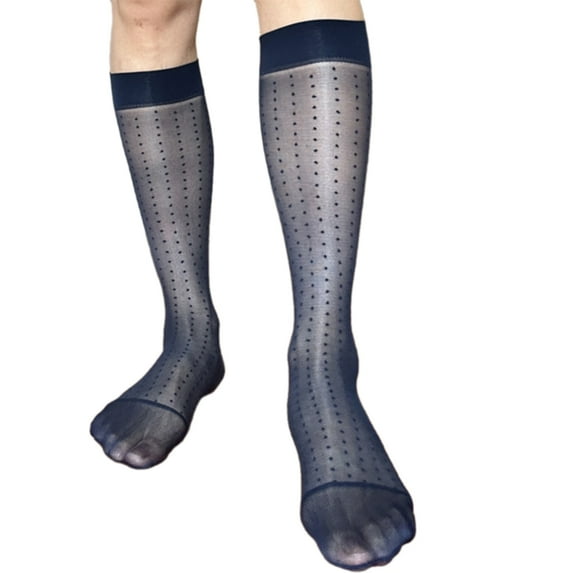 Huhudde Mens Thin Dress Socks Silk Sheer Business Socks Soft Nylon Work Trouser Socks Over the Calf Socks Knee Highs Dress Socks