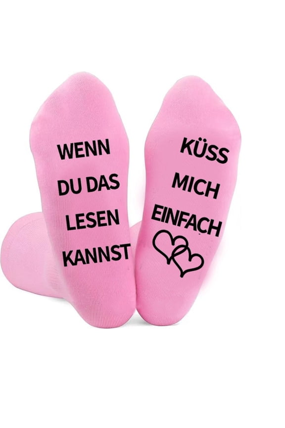Middle Calf Cotton Socks with Novelty Kiss German Letter for Valentines Day Nonslip Letters Novelty Socks Unisex