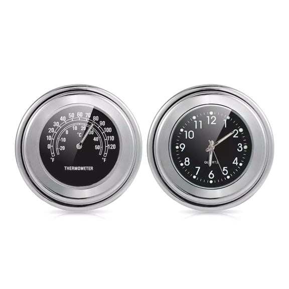 Huhudde Motorcycles Handlebar Clock, 7/8inch/ 1inch Universal Motorcycle Handlebar Mount Watch Dial Clock & Thermometer Temp