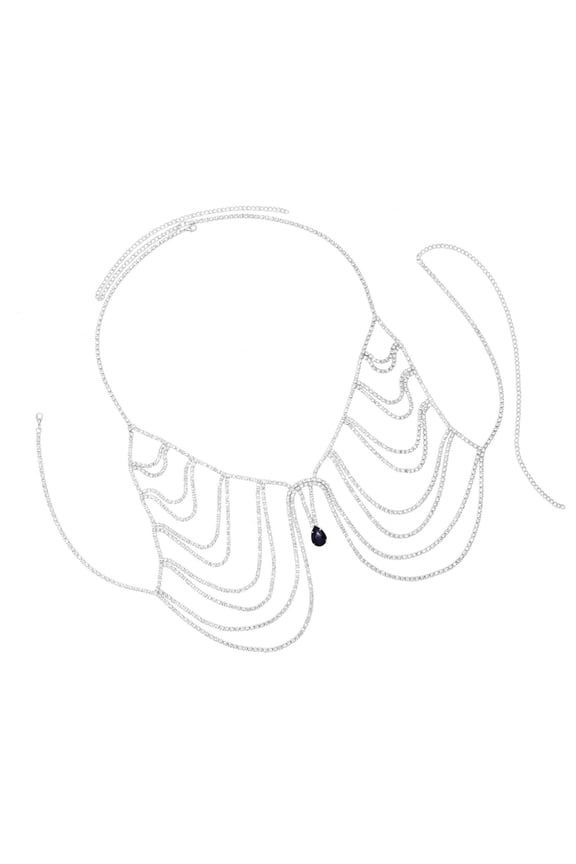 Multilayer Rhinestones Body Jewelry Nightclub Accessory Elegant Crystal Chest Chain Halterneck Bra for Beach Vacations