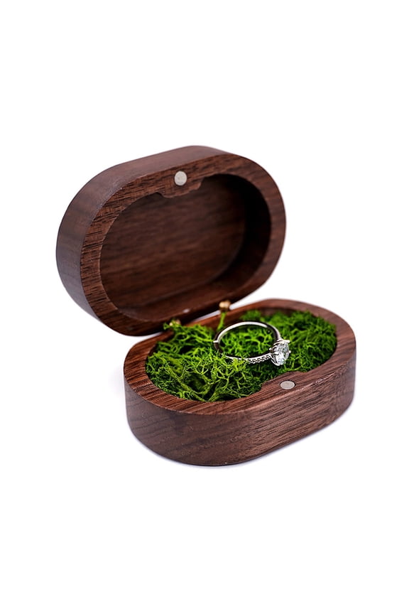 Oval-shaped Solid Wood Ring Box Velvet Soft Inner Bag Jewelry Storage Bag Earrings Jewelry Wooden Proposal Gift Box