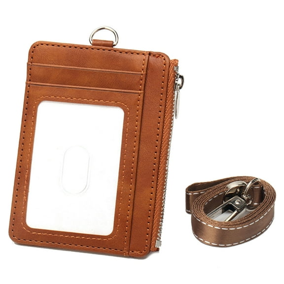 Huhudde PU Leather Card Holder Wallet Cash Purse with Blocking Protecting and Zippered Pocket Neck Strap for Cash and Card