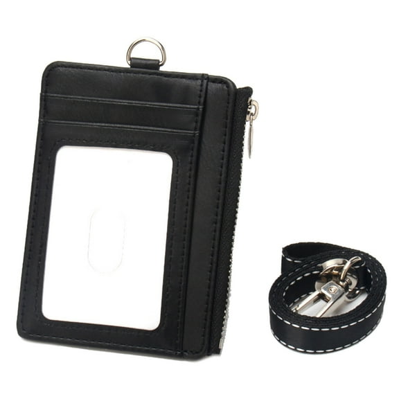 Huhudde PU Leather Card Holder Wallet Cash Purse with Blocking Protecting and Zippered Pocket Neck Strap for Cash and Card