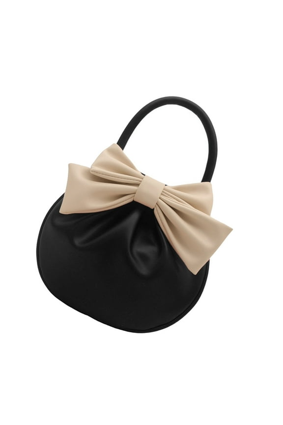 Professional Round Handbag With Bows Detail PU Top Handle Purse Stylish Evening Bag For Women Birthday Christmas