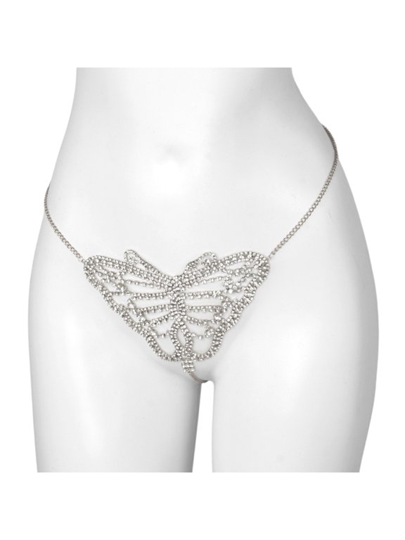 Rhinestones Body Chain Thong Panties Jewelry Beach Crystal Waist Belly Chain Festival Raves Party G-String for Women