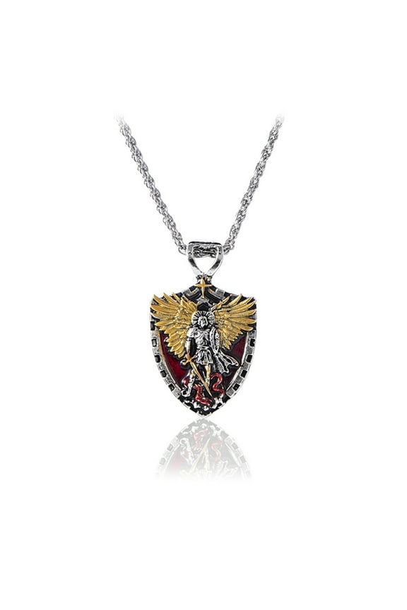 Saint Michael Pendant Shield Necklace Hip Hop Knight Templars Swords Necklace