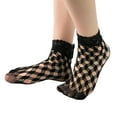thumbnail image 1 of Huhudde Sheer Mesh Rhombus Patterned Short Socks for Women Ruffle Lace Trim Fishnets Ankle Socks for Party and Casual Gatherings, 1 of 21