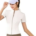 thumbnail image 1 of Huhudde Short Sleeve Full Zip Yoga Track Jackets For Women High Elasticity Stand Collar Training Top Fitted Shirt Athletic Wear, 1 of 15