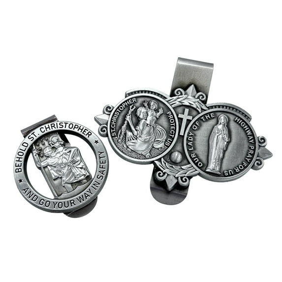 Huhudde Silver Tone Saint Christopher Clip for Car Visor Traveler's Faithful Companion