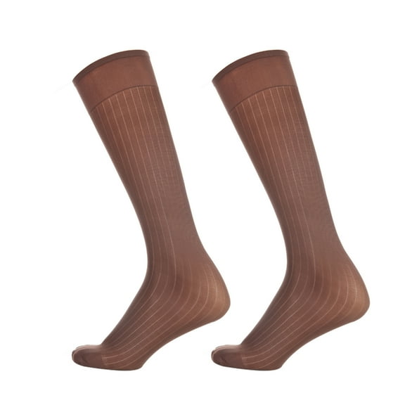 Huhudde Stylish Men Wide Stripe Business Socks Nylon Fabric Sheer Middle Calf Dress Socks for Suits Office Meetings Stockings