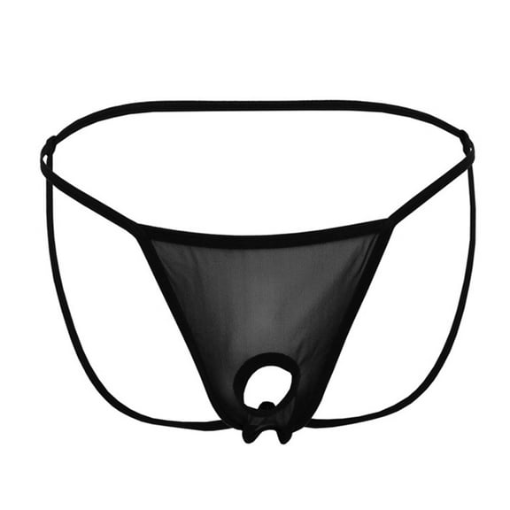 Huhudde Stylish Men's Transparent Mesh Lingerie Briefs with Elastic Waistband and Cutout Front Underwear Panties T Back Thongs