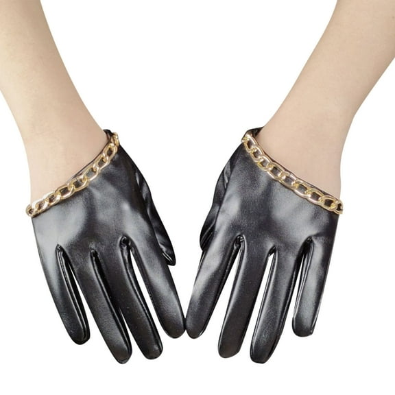 Huhudde Stylish Metal Chain Motorcycle Gloves Reinforced PU Leather Punk Fashion Design Stage Performances