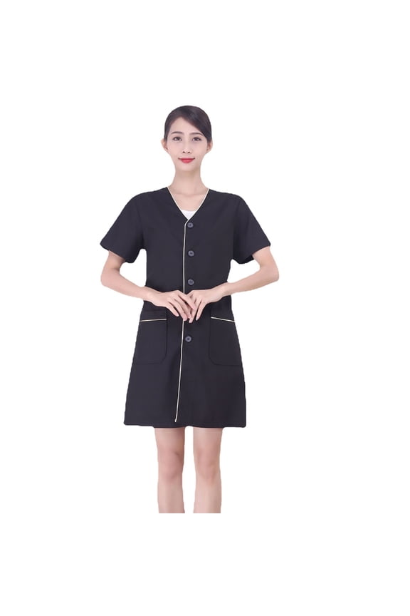 Stylish Short Sleeve Beauty Uniform for Women Breathable Loose Fit Scrubs Front Button Tops With Pockets