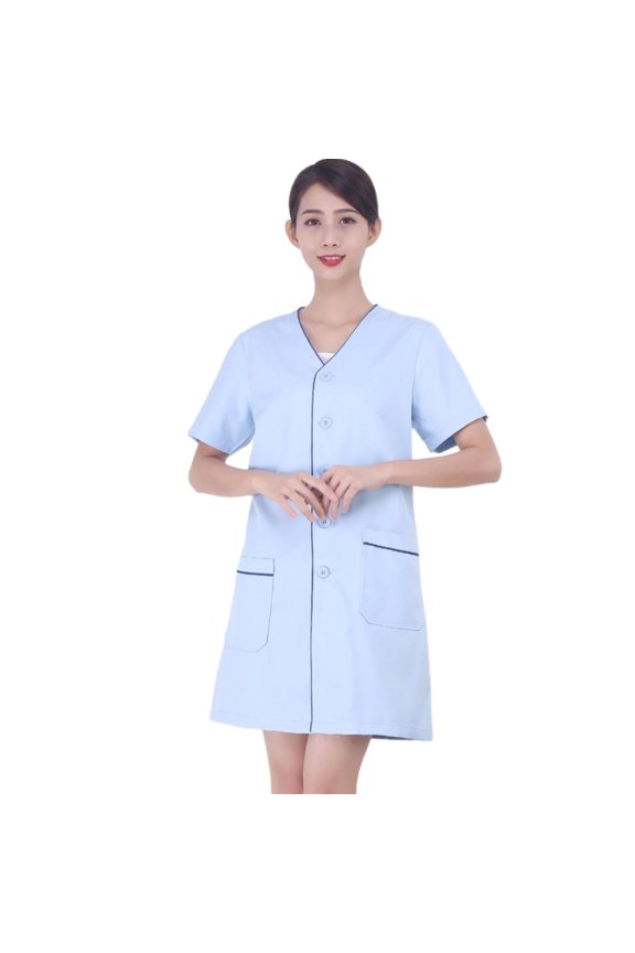 Stylish Short Sleeve Beauty Uniform for Women Breathable Loose Fit Scrubs Front Button Tops With Pockets