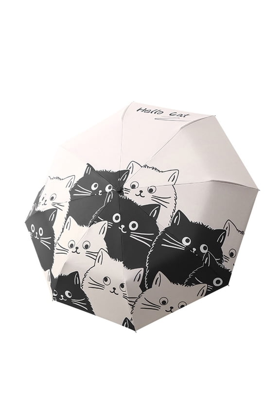 Sun Umbrella with Cats Pattern Windproof 8 Ribs Heavily Rain Protections Umbrella
