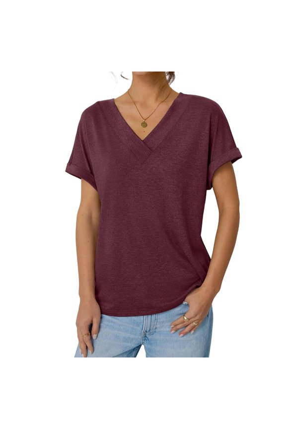 Sweet T-shirts for Womens Girls Summers Casual Top Short Sleeve V Neck T Shirt Loose Casual Blouse Summers Tees Shirt