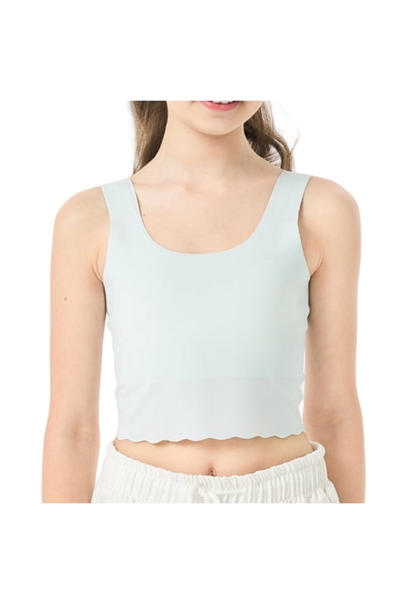 Teens Breathable Dance Bra Puberty Girls Stretchable Underwear Removable Thin Cups Seamless Wirefree Longline Crop Top