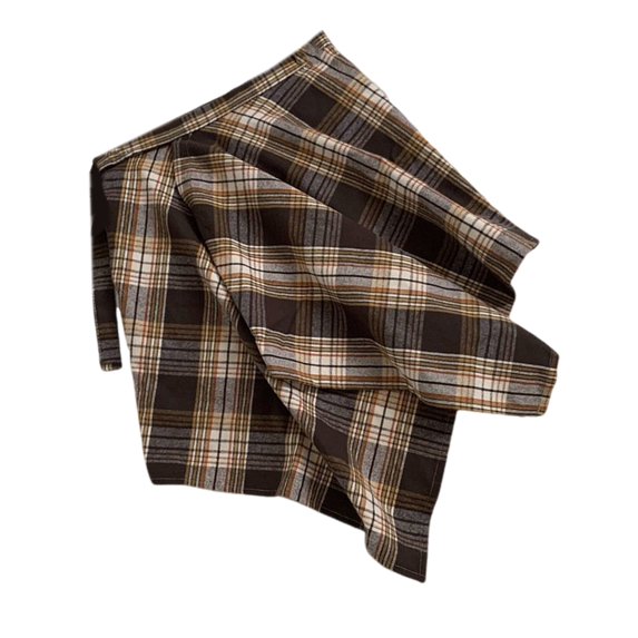 Huhudde Unisex Checkered Layered Short Wrap Skirt Irregular Pleated Apron Skirt Tie Up A Line Hip Scarf Overskirt Shirt Extender