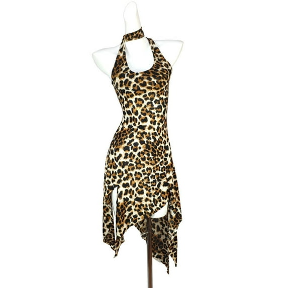 Huhudde Vintage Animal Print Cocktail Dress Halterneck Tie Sleeveless Backless Asymmetrical Bodycon A Line Long Dress for Women