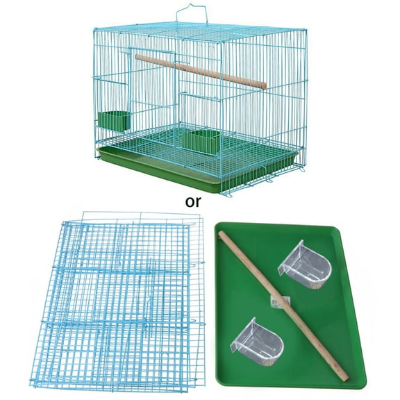 Huhudde Wire Rectangular Small Cage for Small Birds and Canaries Rekord Equipped with Bird Standing Stick and 2 Semicircular Feeders Accessories