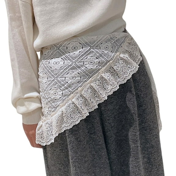 Huhudde Women Aesthetic Flower Lace Ruffled Trim Layering Short Apron Skirt Tie Side Covering Sarong Scarf Triangular Wrap Skirt