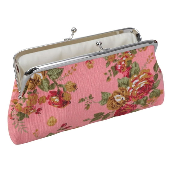 Huhudde Women Girl Canvas Change Purse Change Pouches with Kiss Clasp Coin Purse Floral Coin Wallet for Daily Evening Party