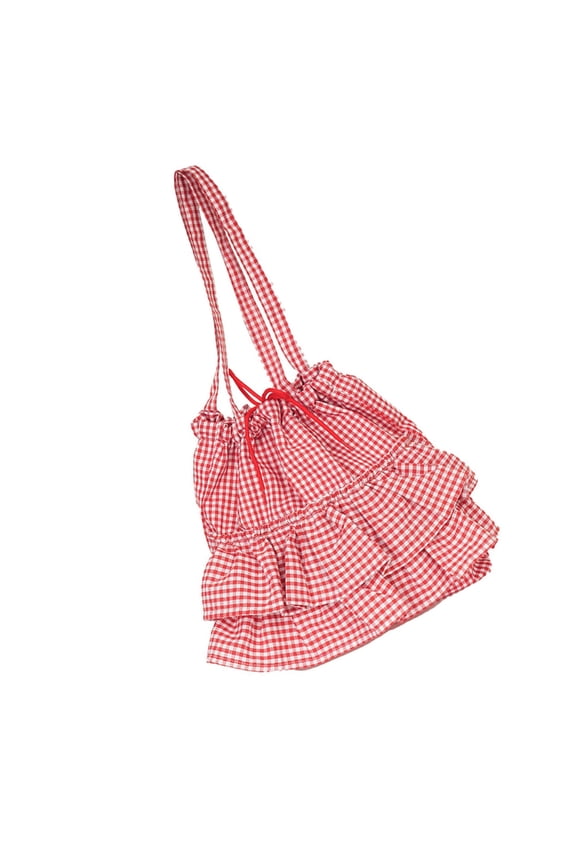 Women Shoulder Bag Drawstring Handbag All-matching Underarm Bag Korean Styles Armpit Bag Ruffle Plaids Commuting Bag