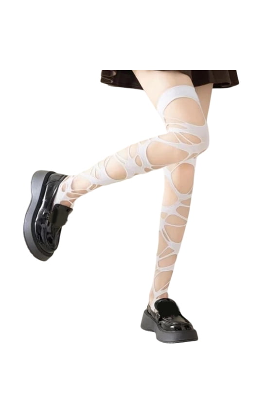 Women Subcultures Distressed Fishnets Stockings Mesh Net Over the Knee Socks Tattered Thigh High Socks for Party Clubwea