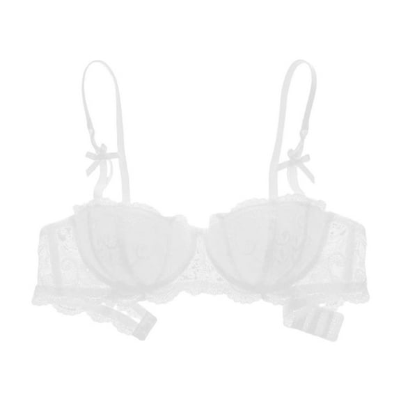 Huhudde Women's Balconette Bra with Push Up Effect 1 /2 Cup Lace Bra Underwired Low Cut Bra Bows Shelf Bra Bralette Lingerie