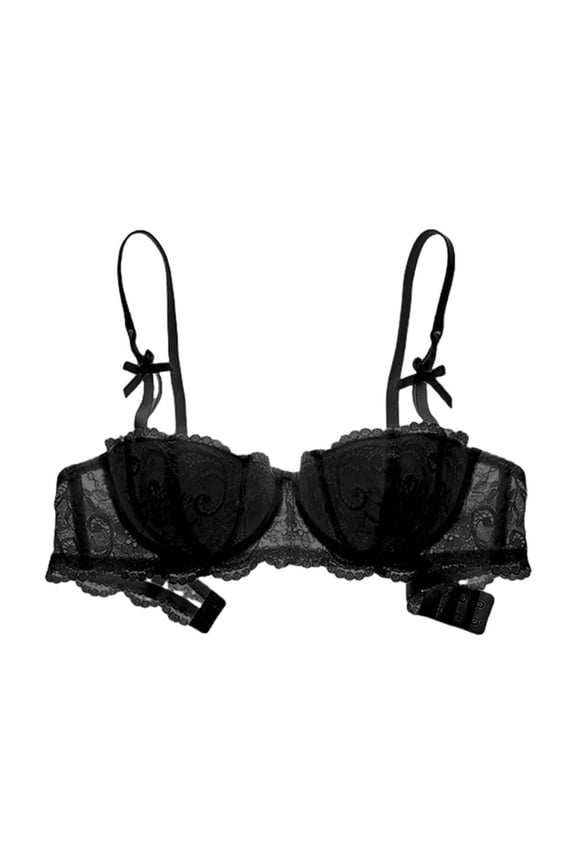 Women's Balconette Bra with Push Up Effect 1 /2 Cup Lace Bra Underwired Low Cut Bra Bows Shelf Bra Bralette Lingerie