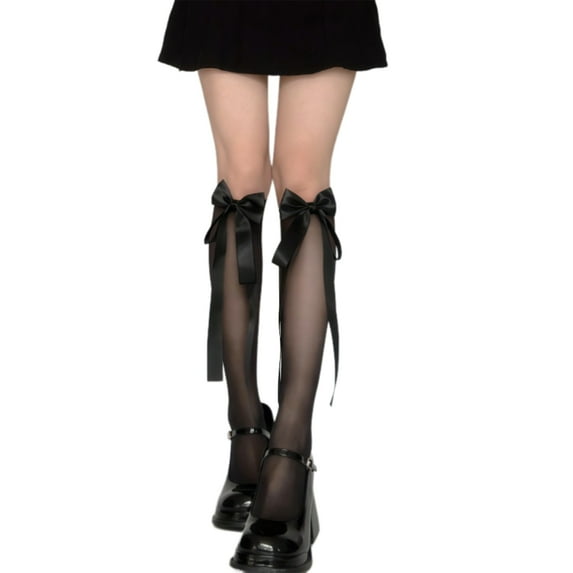 Huhudde Women's Bows Knee Highs Socks Socks Summers Thin Sheer Silk Stockings Tube Socks Bowknot Calf Socks Cosplay Costumes