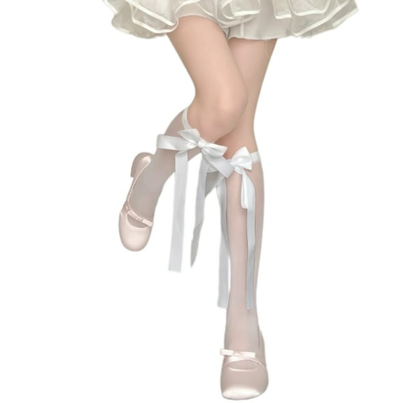 Huhudde Women's Bows Knee Highs Socks Socks Summers Thin Sheer Silk Stockings Tube Socks Bowknot Calf Socks Cosplay Costumes