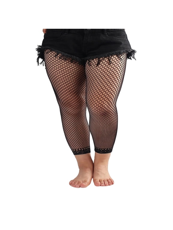 Women's Footless Thigh High Stockings High Waist Pantyhose Mesh Wide Tights Net Footless Leggings Streetwear