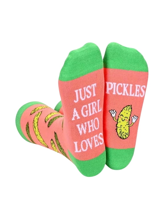 Women's Funny Cucumber Food Socks Creative Girl Who Love Pickles Letters Print Middle Calf Socks for Pickles Lover