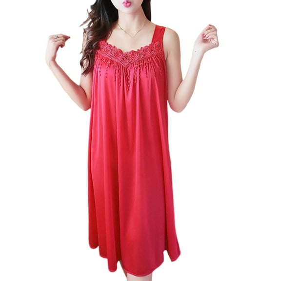 Huhudde Women's Ice Silk Pleated Nightgowns V Neck Sleeveless Sleep Dress Sleepshirt Nightdress Loose Sleepwear Nightshirt
