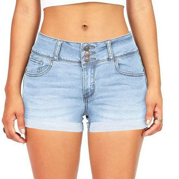 Huhudde Women’s Low Waist Skinny Fit Jean Shorts with Fashionable Leg Cuff and Pockets Stretch Cotton Blend Trouser