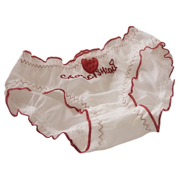 Huhudde Women's Ruffled Trim Hipsters Underwear Sweet Strawberry Print Sheer Mesh Fabric Breathable Comfortable Panties Briefs