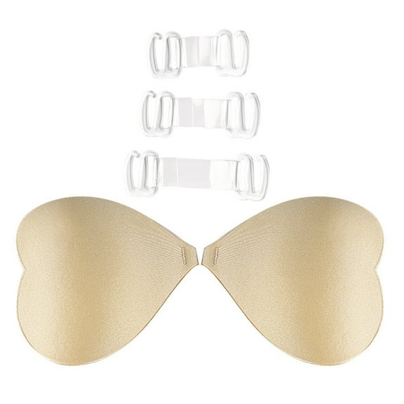 Huhudde Women's Silicone Heart Shape Nipple Covers Reusable Adhesive Push Up Strapless Sticky Bra Gathered Lifting Pads
