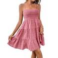 thumbnail image 1 of Huhudde Women’s Spaghetti Straps Tiered Swing Short Dress Casual Sleeveless A Line Flared Beach Dress With Smocked Detailing, 1 of 21