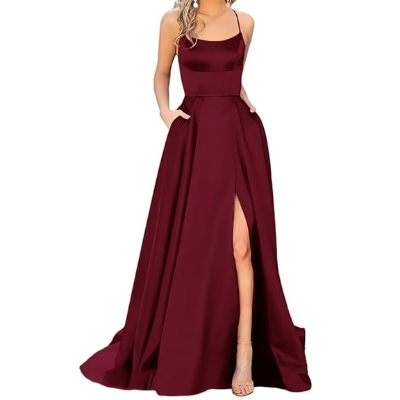 Huhudde Women's Strappy Backless High Slit Dress with Pockets Cocktail Dress Elegant Floor Length Dresses for Evening Party