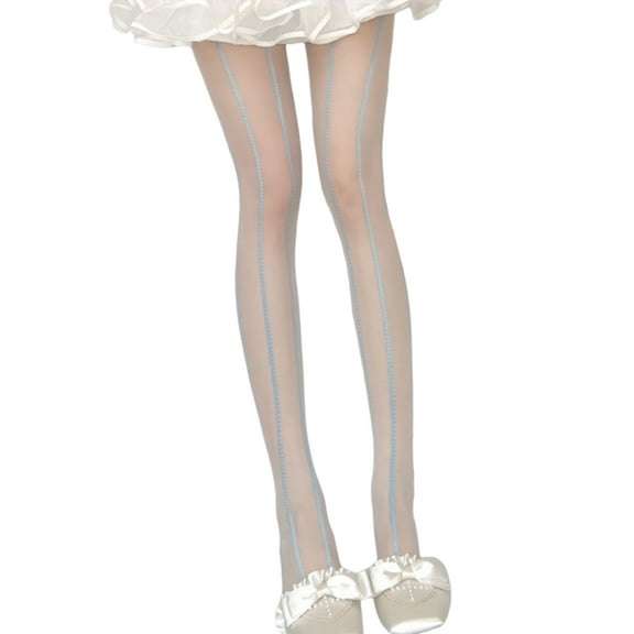 Huhudde Women's Stretchable Sheer Tights With Vertical Striped Weave Detailing Pantyhose For Dance Gym And Casual Outfits