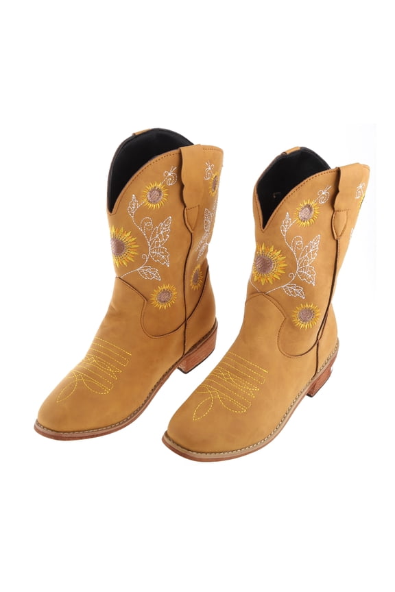 Women's Sunflower Embroidered Cowboy Cowgirl Boots Western Square Toe Boots