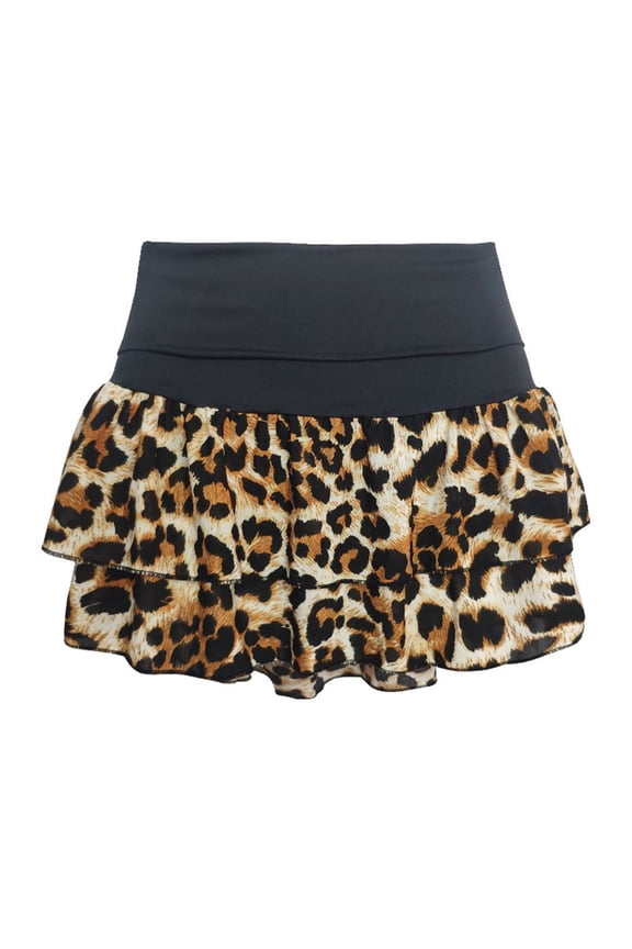 Womens Leopards Print Minis Pleated Skirts High Waist Ruffle Layered Skirt Summers A Line Short Skirts